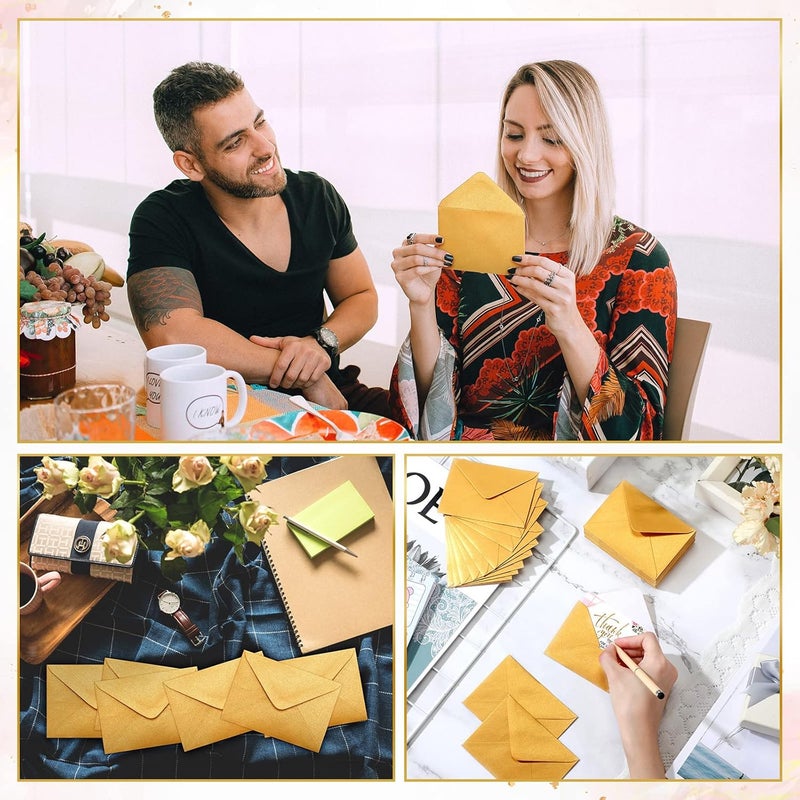 Yahenda 200 Count Gold Mini Gift Card Envelopes Bulk Valentines Wedding Pocket Small Envelopes Gift Card Sleeves Greeting Business Tiny Pocket 4 x 2.7 Inch for Holidays Wedding Baby Shower Birthday - Image 4